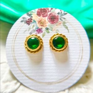 Emerald Stud Earrings Gold Finish